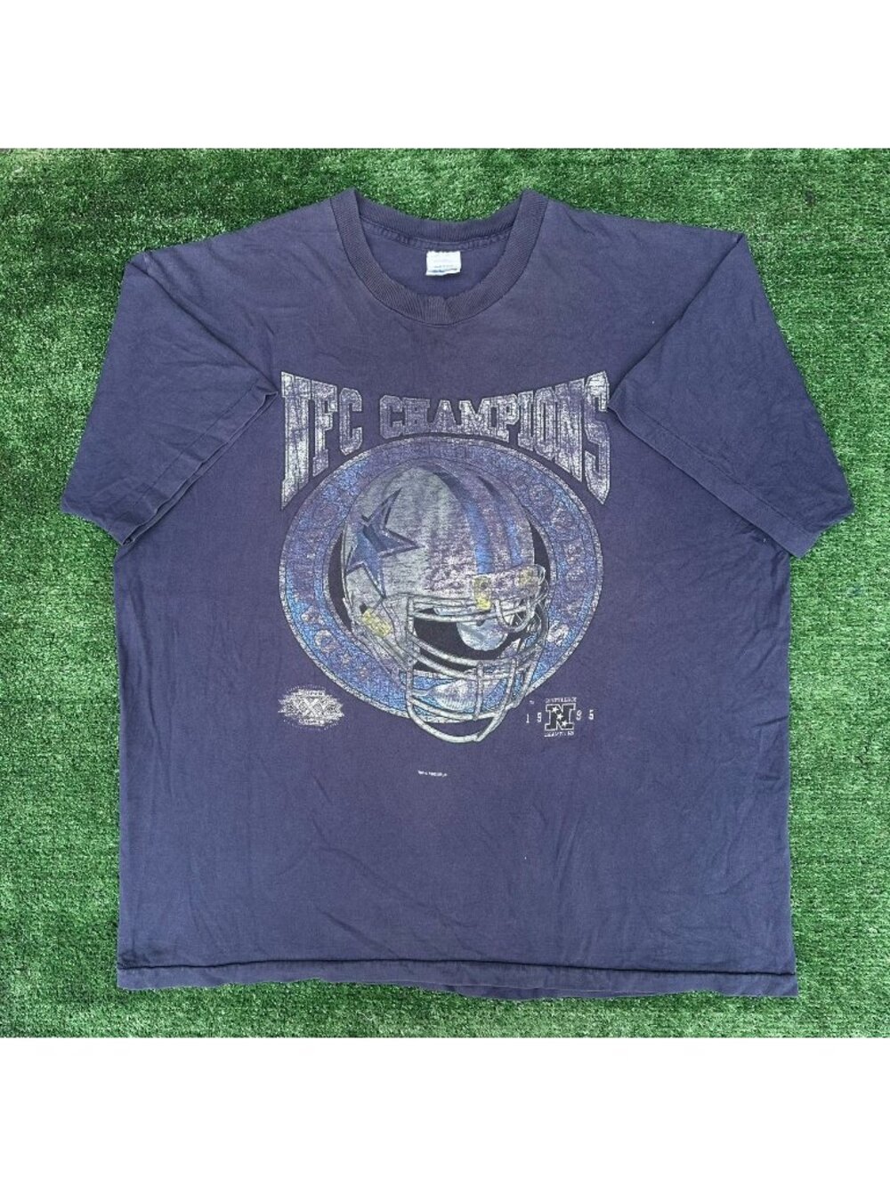 Vintage 90s Dallas Cowboys 1995 Champions T-Shirt Faded Navy XXL Single Stitch